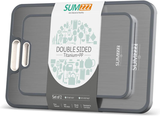 Titanium Cutting Board Double Sided Food Grade, Pure Titanium/PP for Kitchen, Cutting Board Easy to Clean[15.5”*10.5”+12”*8.5”]