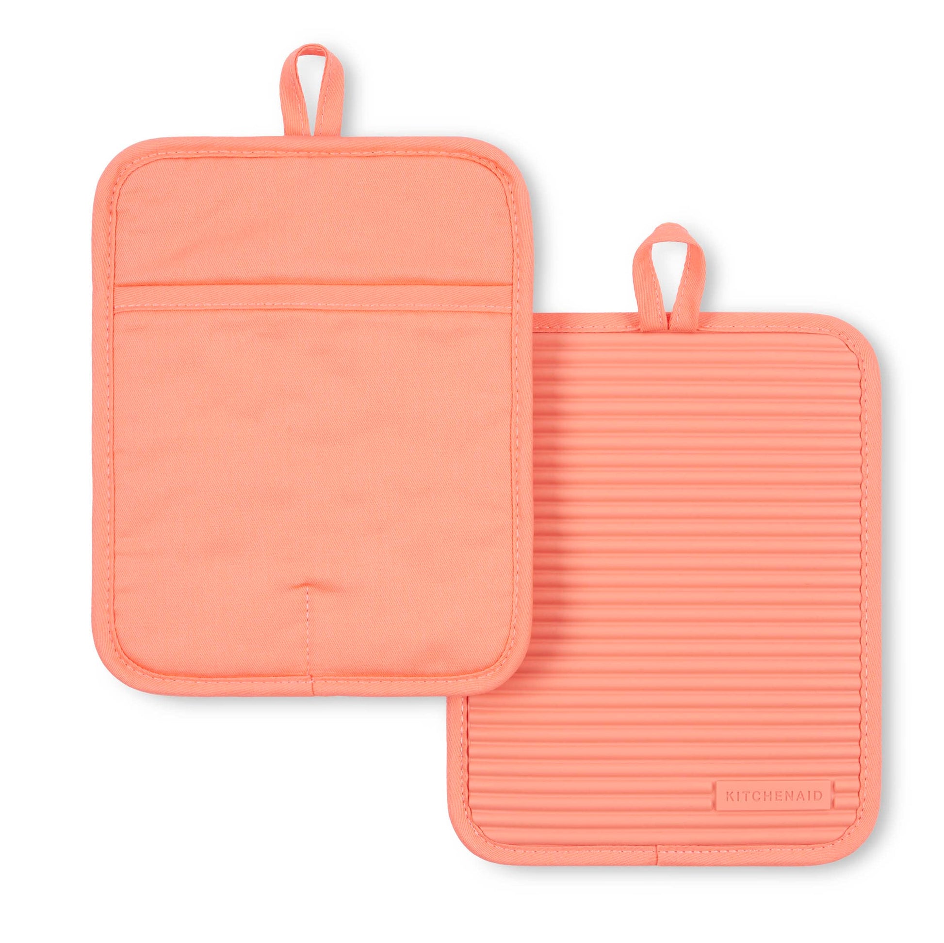 KitchenAid Ribbed Soft Silicone Pot Holder 2-Pack Set, Milkshake Tan, 7"x9"