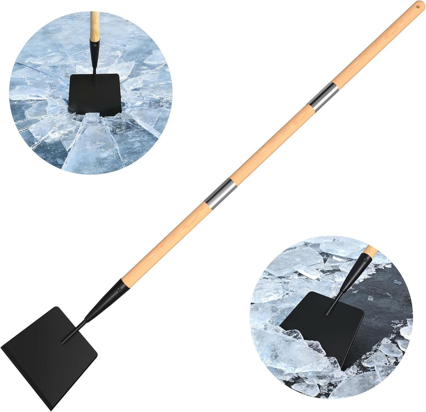 Wooden Handle Ice Scraper&Chopper for Driveway Sidewalk, Heavy Duty Ice Chipper, Ice Breaker Tool, Ice Shovel&Chisel&Spud, Floor Scraper for Ice Removal(56In)