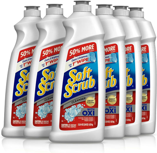 Soft Scrub Multi-Purpose Kitchen and Bathroom Cleanser with Oxi, 36 Ounce (Pack of 6)