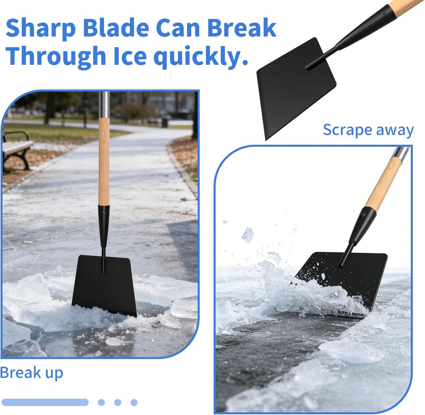 Wooden Handle Ice Scraper&Chopper for Driveway Sidewalk, Heavy Duty Ice Chipper, Ice Breaker Tool, Ice Shovel&Chisel&Spud, Floor Scraper for Ice Removal(56In)