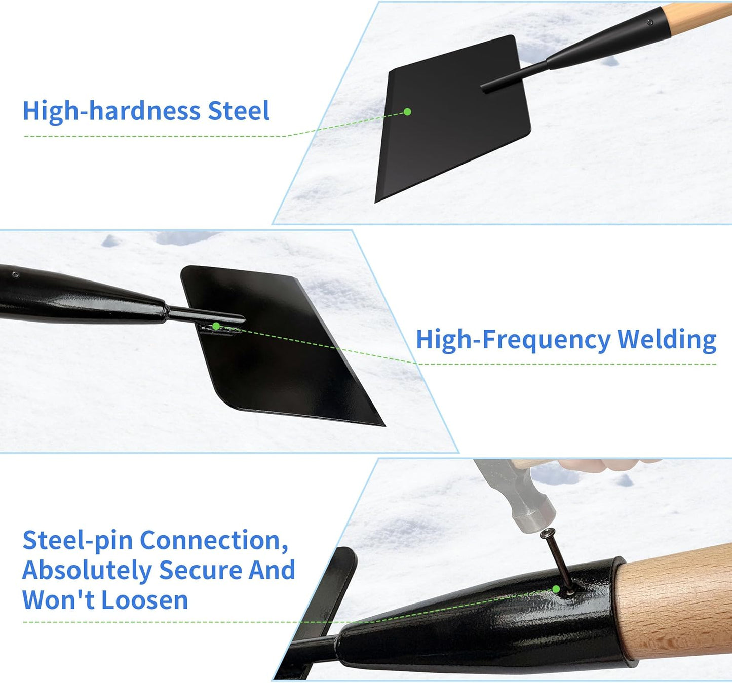 Wooden Handle Ice Scraper&Chopper for Driveway Sidewalk, Heavy Duty Ice Chipper, Ice Breaker Tool, Ice Shovel&Chisel&Spud, Floor Scraper for Ice Removal(56In)