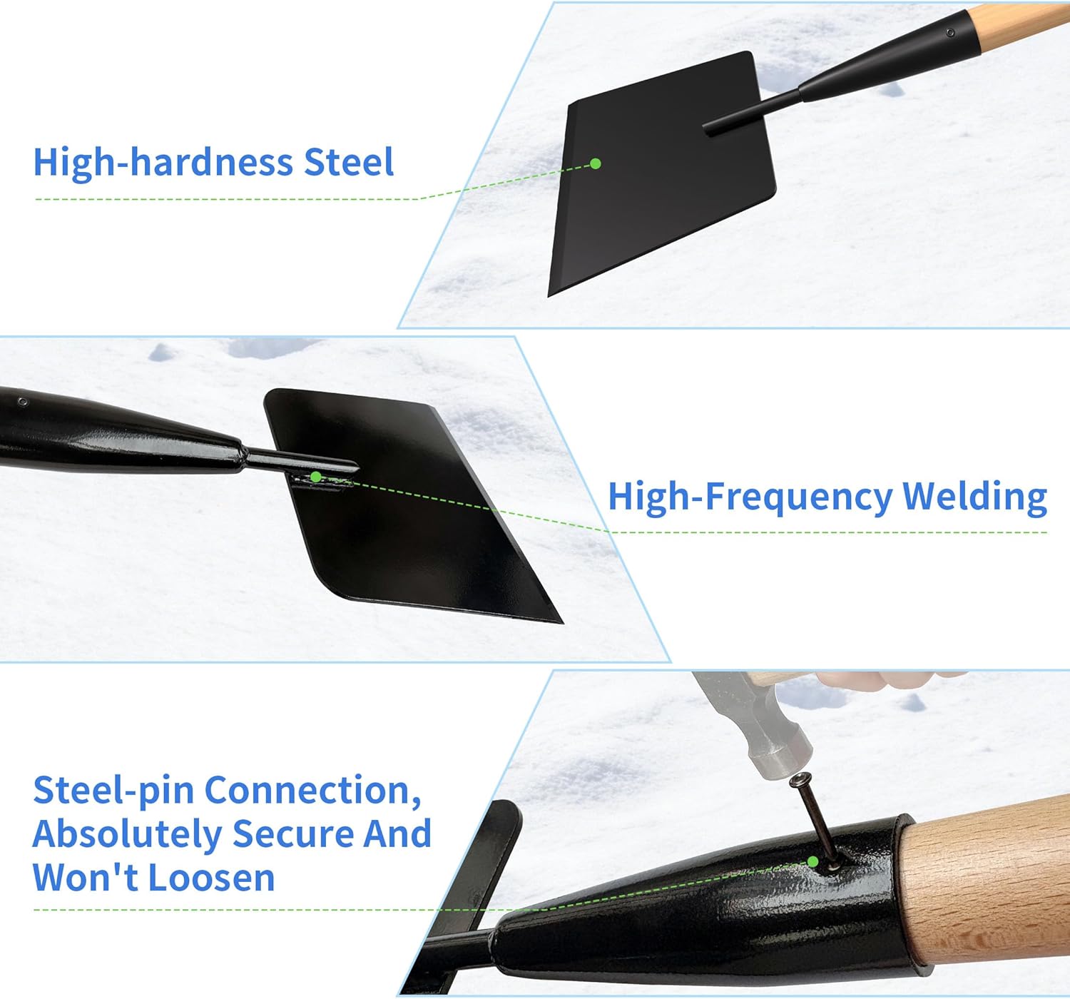 Wooden Handle Ice Scraper&Chopper for Driveway Sidewalk, Heavy Duty Ice Chipper, Ice Breaker Tool, Ice Shovel&Chisel&Spud, Floor Scraper for Ice Removal(56In)