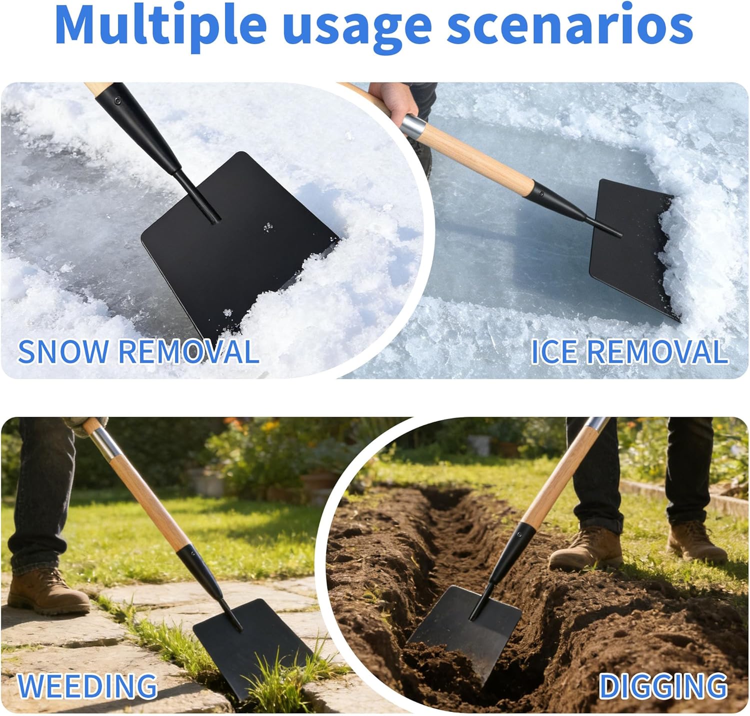 Wooden Handle Ice Scraper&Chopper for Driveway Sidewalk, Heavy Duty Ice Chipper, Ice Breaker Tool, Ice Shovel&Chisel&Spud, Floor Scraper for Ice Removal(56In)